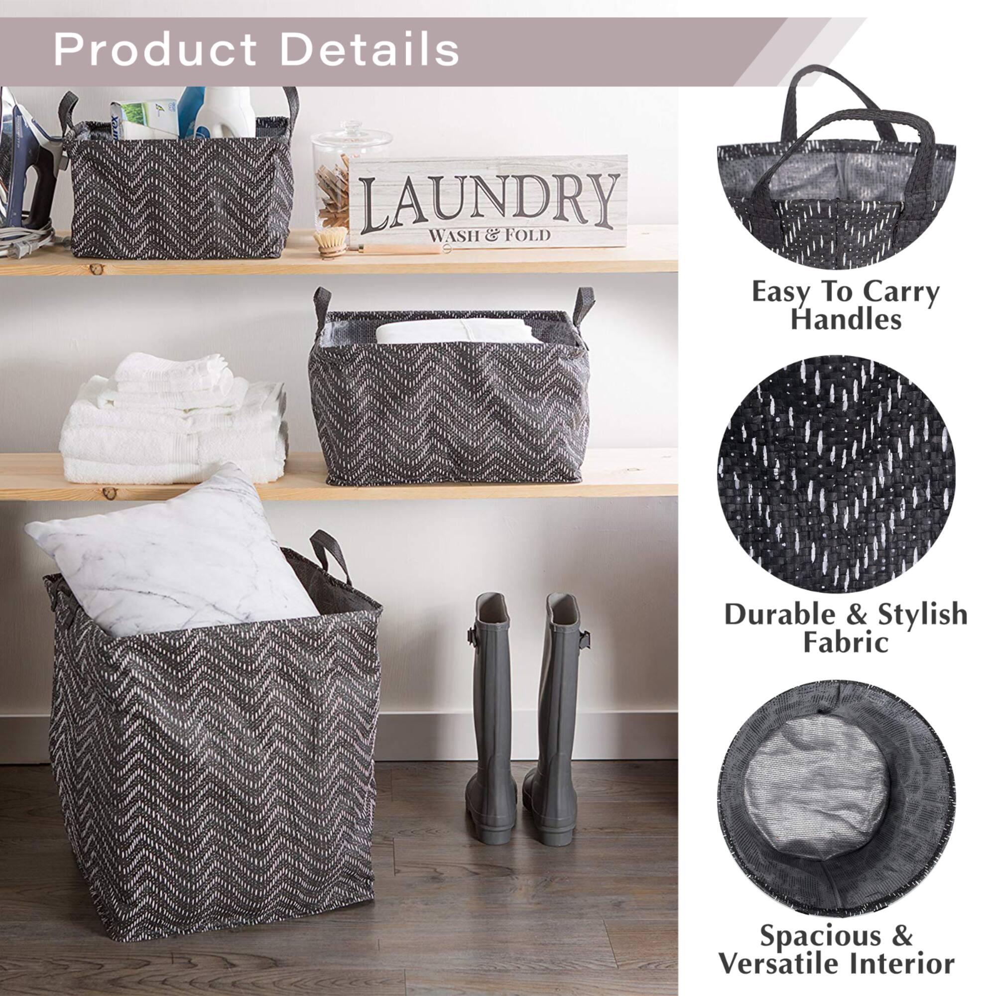 DII® Round Stone & Cream Tribal Chevron PE-Coated Woven Paper Laundry Bin Set